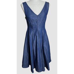 Anthropologie Holding Horses Dress Denim Blue Chambray Fit Flare Jumper Womens 2